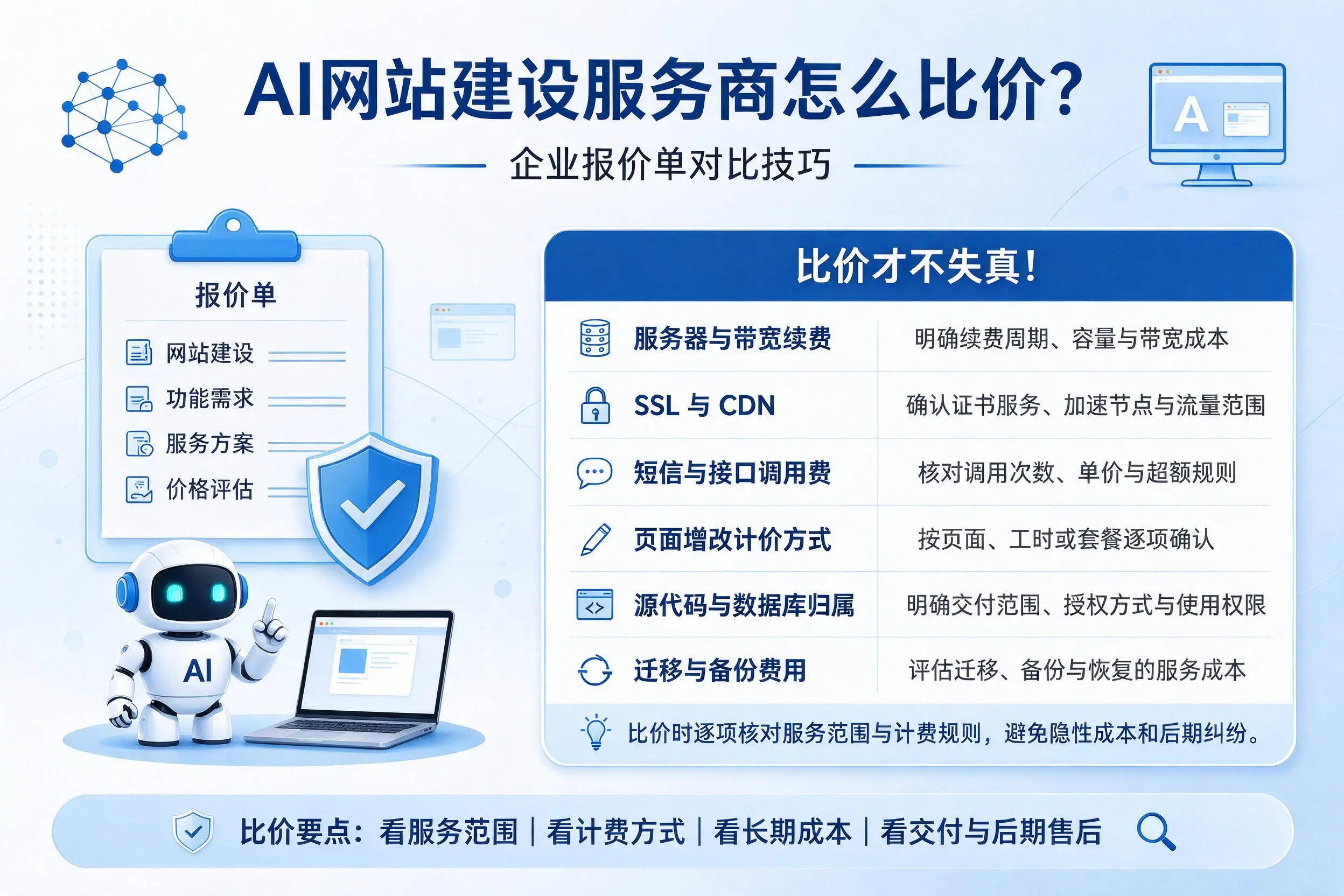 AI网站建设服务商怎么比价?大理企业报价单对比技巧